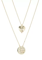 Lab Grown Gold Plated Best Mom Ever Disk and Heart Duo Pendant Necklace Set