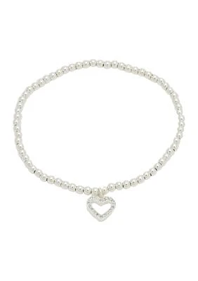 Lab Created Silver Tone CZ Heart Beaded Adjustable Bracelet