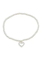 Lab Created Silver Tone CZ Heart Beaded Adjustable Bracelet