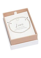 Lab Created Silver Tone CZ Heart Beaded Adjustable Bracelet