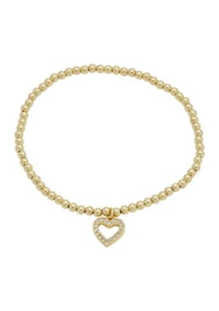 Lab Created Gold Tone CZ Heart Beaded Adjustable Bracelet