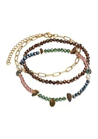 Gold Tone Genuine Beaded Trio Stretch Bracelet Set