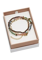 Gold Tone Genuine Beaded Trio Stretch Bracelet Set