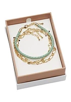 Gold Tone Genuine Leather Chain Bracelet Set