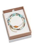 Gold Tone Genuined Beaded Lab Grown Pearl Chain Bracelet Trio Set