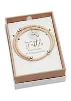 Silver Tone Genuine Lab Grown Leather Faith Charm Bracelet