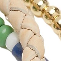 Gold Tone Genuine Leather Beaded Bracelet Trio Set