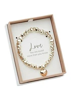 Gold Tone Beaded Stretch Heart Bracelet