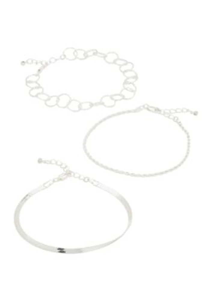 Silver Tone Chain Trio Bracelet Set