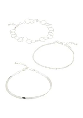 Silver Tone Chain Trio Bracelet Set