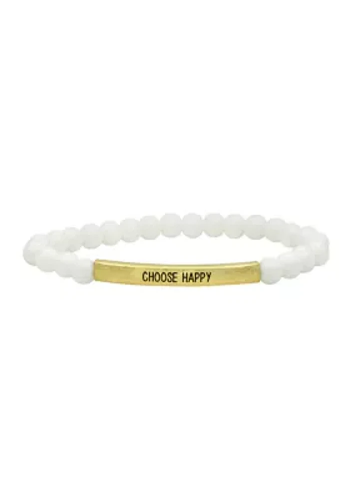 Gold Tone Genuine Stone "Choose Happy" Beaded Bracelet