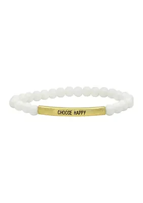 Gold Tone Genuine Stone "Choose Happy" Beaded Bracelet