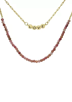 Lab Grown Gold Tone Rose Quartz Love Duo Necklace Set