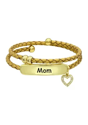 Gold Tone Mom Genuine Leather Wrap Bracelet