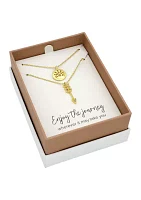 Lab Grown Gold Tone Cubic Zirconia Compass and Arrow Duo Necklace Set