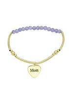 Gold Tone Bar Beaded Mom Engraved Heart Charm Bracelet