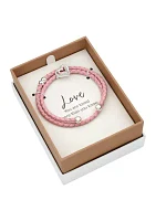 Silver Tone Genuine Pink Leather Wrap Cubic Zirconia Pavé Heart Charm Bracelet