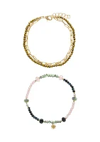 Gold Tone Paperclip and Multi Beaded Trio Bracelet Set