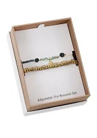 Gold Tone Paperclip and Multi Beaded Trio Bracelet Set