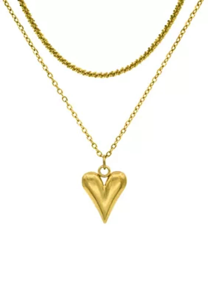 Gold Tone Heart Locket and Chain Necklace Set