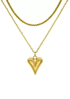 Gold Tone Heart Locket and Chain Necklace Set