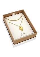 Gold Tone Heart Locket and Chain Necklace Set