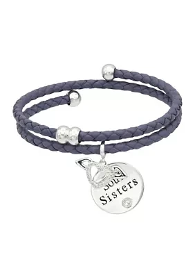 Silver Tone and Purple Leather Coil Sister Charm Bracelet
