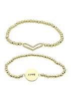 Lab Grown Gold Tone Pavé Cubic Zirconia Open Heart and Love Bracelet Duo Set