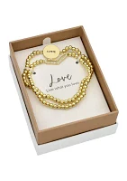 Lab Grown Gold Tone Pavé Cubic Zirconia Open Heart and Love Bracelet Duo Set