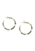 Pearl Green Beaded Hoop Earrings