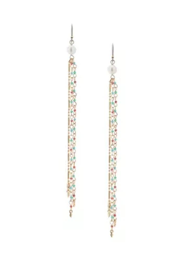 Gold Tone Pearl Fringe Earrings