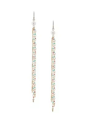 Gold Tone Pearl Fringe Earrings