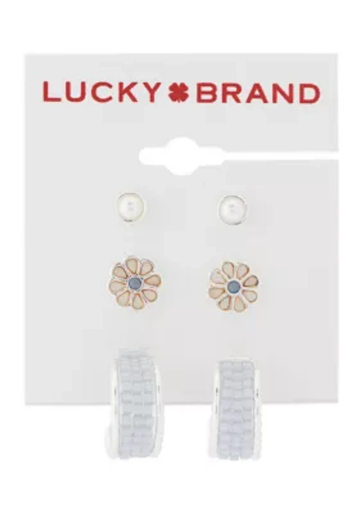 Inlay Daisy Stone Earrings - 3 Pack