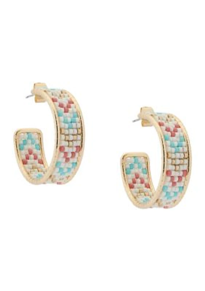 Gold Tone Multi Beaded Hoop Earrings