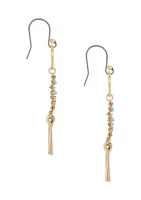 Gold Tone Blue Beaded Fringe Earrings