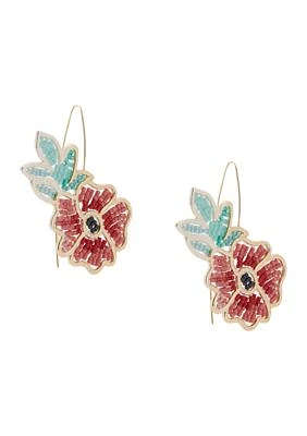 Gold Tone Statement Beaded Flower Earrings