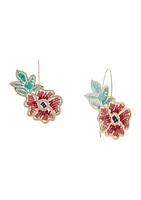 Gold Tone Statement Beaded Flower Earrings