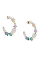 Multicolor Stone and Pearl Hoop Earrings