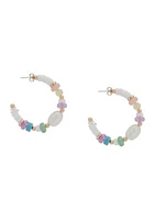 Multicolor Stone and Pearl Hoop Earrings