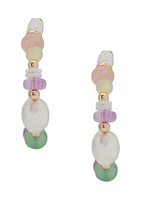 Multicolor Stone and Pearl Hoop Earrings