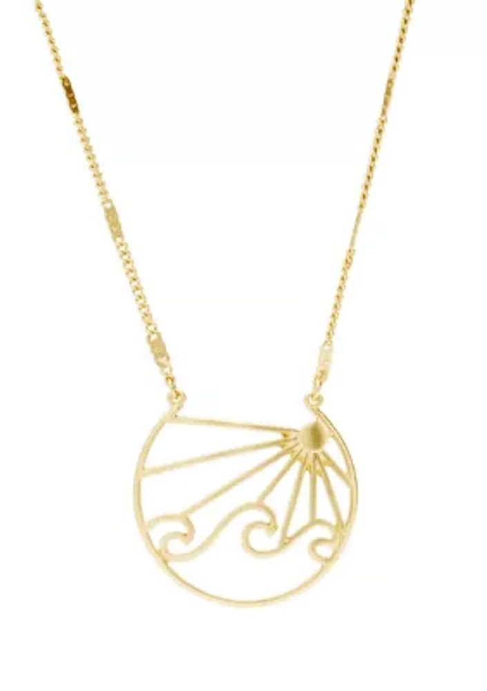 Gold Tone Ocean View Pendant Necklace