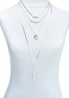 Silver Tone Pearl Wave Layered Necklace