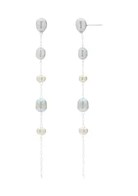 Silver Tone Gray Pearl Drop Earrings