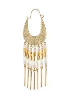 Gold Tone Beaded Carved Statement Earrings