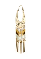 Gold Tone Beaded Carved Statement Earrings