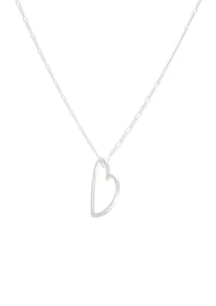 Silver Open Heart Pendant Necklace