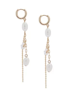 Pearl Chain Hoop Fringe Earrings