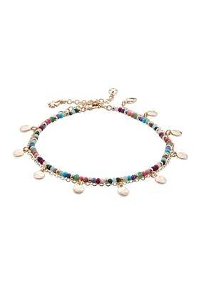 Gold Tone Beaded and Chain Anklet Set