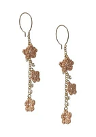 Gold Tone Peach Crochet Pearl Drop Earrings