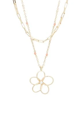 Gold Tone Daisy Beaded Layer Necklace